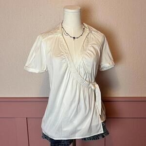 cottage twee soft girl wrap around bow tie blouse mossimo sz small cotton gyaru